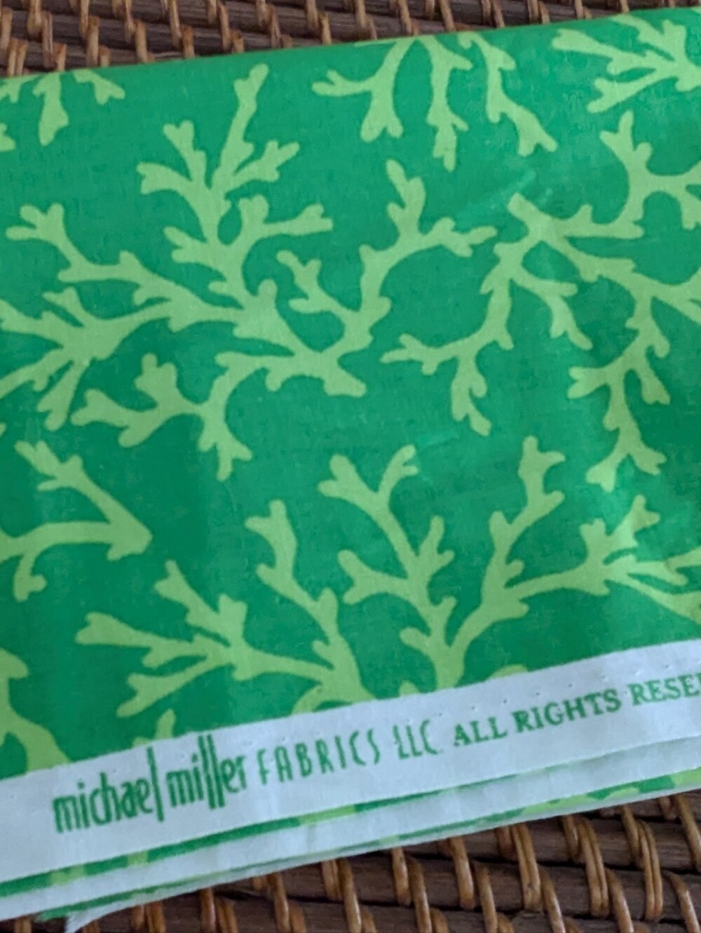 "Sea Coral" Bright Green Cotton Fabric from Michael Miller - 1 Yard
